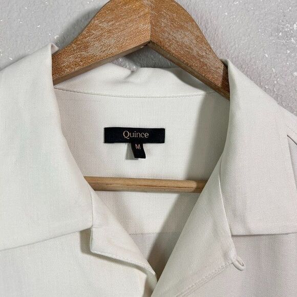 Quince Mens M 100% Silk Twill Short Sleeve Camp Shirt White Button Up - Picture 5 of 9